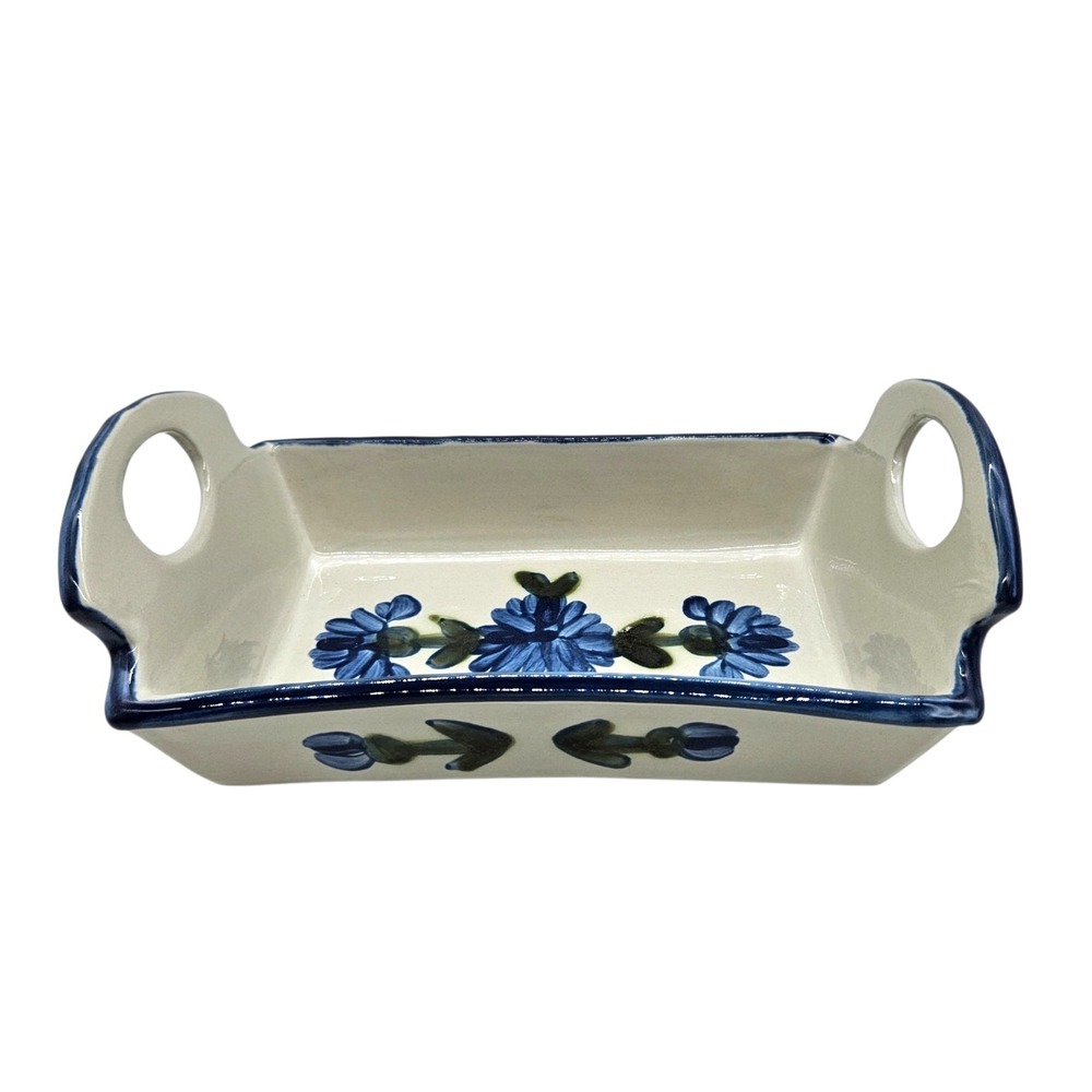 VTG Louisville Stoneware Pottery Bread Basket Tray Bachelor Button Cornflower